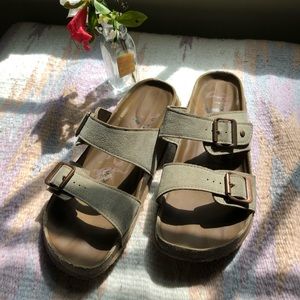 Faux suede buckled sandals